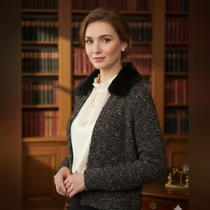 Vintage Ballinger Gold Mob Wife Fur Collar Boucle Cardigan Large Old Money